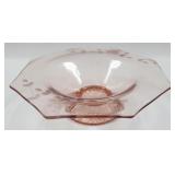 Etched Pink Depression Glass Pedestal Bowl