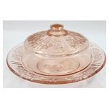 Pink Sharon Depression Glass Covered Butter Dish
