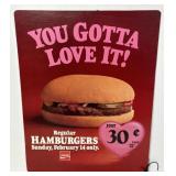 Vintage 1982 McDonalds Hamburgers Double Sided