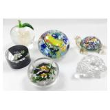 Lot Of Six Glass Paperweights & Figurines