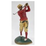 Antique Painted Metal Swinging Golfer Bookend