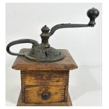 Ornate Vintage Cast Iron & Wood Coffee Grinder
