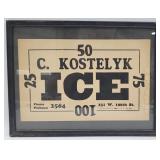 Vintage C. Kostelyk Ice Paper Advertising Sign