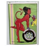 1998 Coop Wheel Girl Art Poster Measures