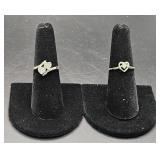 (AD) Sterling Silver Heart Rings Size 6.5.  Total