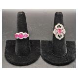 (AD) Sterling Silver Cocktail Rings With Ruby