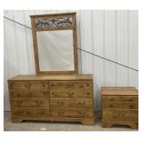 (K) Wooden Dresser w/ Mirror & Matching