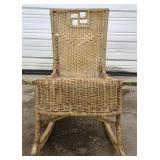 (N) Vintage Wicker Rocking Chair With Indian Or