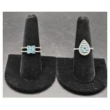 (AD) Sterling Silver Rings With Aquamarine And