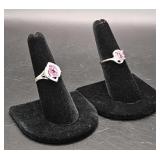 (AD) Sterling Silver Rings With Pink Gemstones.