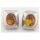 Beautiful Sterling Natural Amber Stud