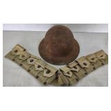 (N) Vintage Army Helmet and M1 Garand Ammo Belt