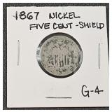 (A) 1867 Nickel Five Cent - Shield