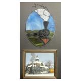 (P) Train Station Certified Oil Painting Signed H.