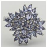 Sterling Marquis Cut Tanzanite Cluster RingNice