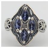 Vintage Sterling Tanzanite & Diamond RingNice