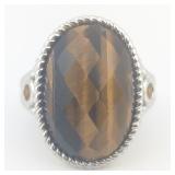 Sterling Large Oval Faceted Cats Eye