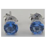 Sterling Brilliant Cut London Blue Topaz Stud