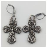 Sterling Filigree Cross Dangle Earrings Total