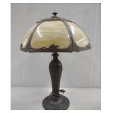 (A) Vintage Electric Slag Glass Lamp with Floral