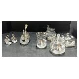 (P) Silver And Cut Glass Swan Condiments Bowls,