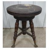 (P) Wood Piano Stool with Claw Legs on Glass