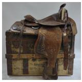 (M) Horse Saddle & Tack In Wood Trunk