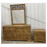 (K) Wooden Dresser w/ Mirror & Matching