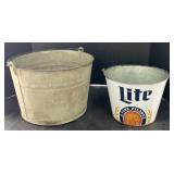 (AA) Galvanized Steel Bucket, Miller Lite Branded