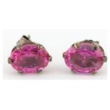 Vintage Sterling Oval Cut Pink Sapphire Stud