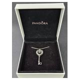 (A) Pandora Heart Key Necklace. Pendant Opens To