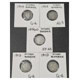 (A) Barber Dimes - 1896 -O, 1911D, 1913, 1914.