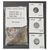 (II) 1943 War Pennies, 1944-D, 1944-S, 1945