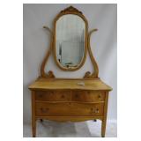 (O) Blonde Wood Vanity-Dresser With Oval Mirror