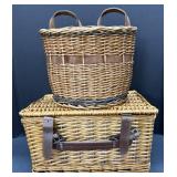 (O) Lot of Front Bicycle Basket and Picnic Basket