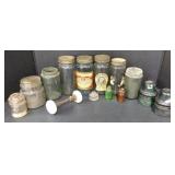 (O) Vintage Glass Jars And Brookfield Insulator