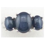 Sterling 3-Stone Blue Sapphire Cabochon