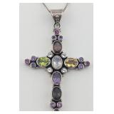 Sterling Nicky Butler Multi Gemstone Cross
