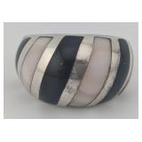 Vintage Sterling Onyx & MOP Inlaid Dome