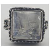 Vintage Sterling Hand Made Square Moon Stone