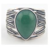 Vintage Sterling Green Onyx Pear Cut Feather