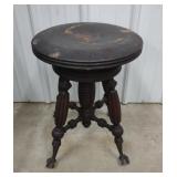 (P) Wood Piano Stool with Claw Legs on Glass