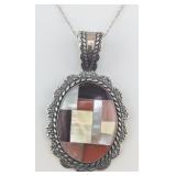 Sterling Carolyn Pollack Inlaid MOP & Gem Pendant