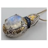 Sterling Two Tone Oval Cabochon Moonstone & Blue