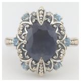Vintage Sterling Sapphire & Topaz Detailed Ring