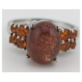 Sterling Cabochon Sunstone & Orange Tourmaline