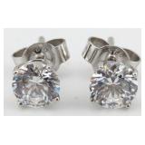 Sterling Round Brilliant Cut White Sapphire Stud