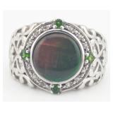 Sterling Ammolite & Sapphire Filigree