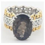 Sterling Smoky Quartz & Diamond Two Tone