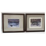 (W) Pair of Rod Crossman Prints Of Swimming Ducks